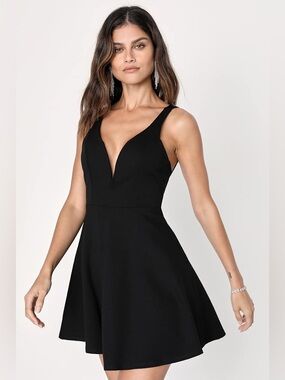 Lulu's | Forever Crush Black Strappy Sleeveless Skater Dress | Size Medium